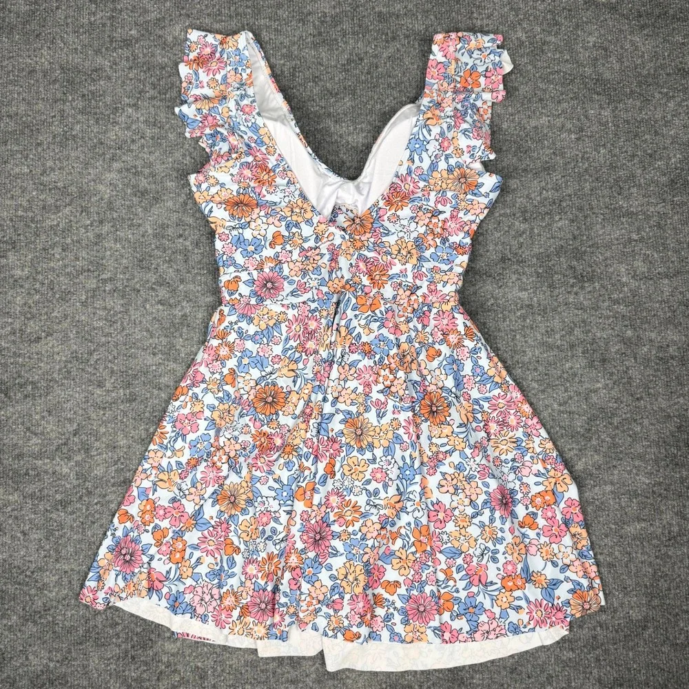 NEW Aleumdr Floral Ruffle Cutout Swim Dress Multi Twist Front Skirt Swimsuit M